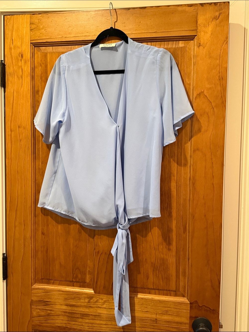 Tie-Front Light Blue Women's Blouse